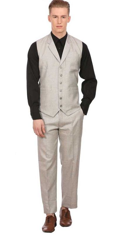 Waistcoat Trouser Solid Men Suit